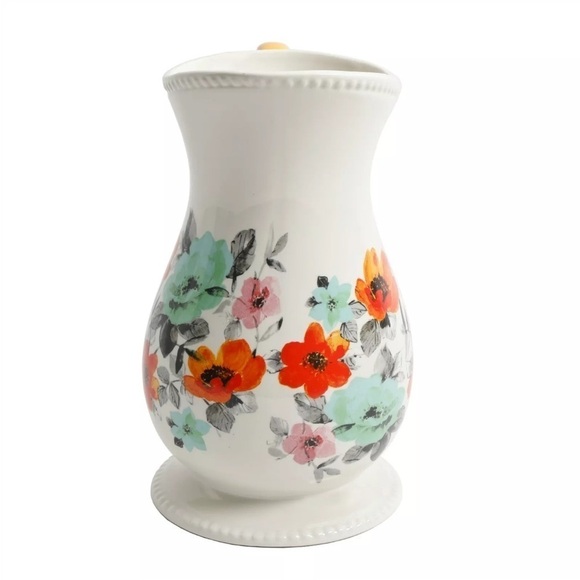 Floral Ceramic Pitcher with Orange Handle - Picture 4 of 7
